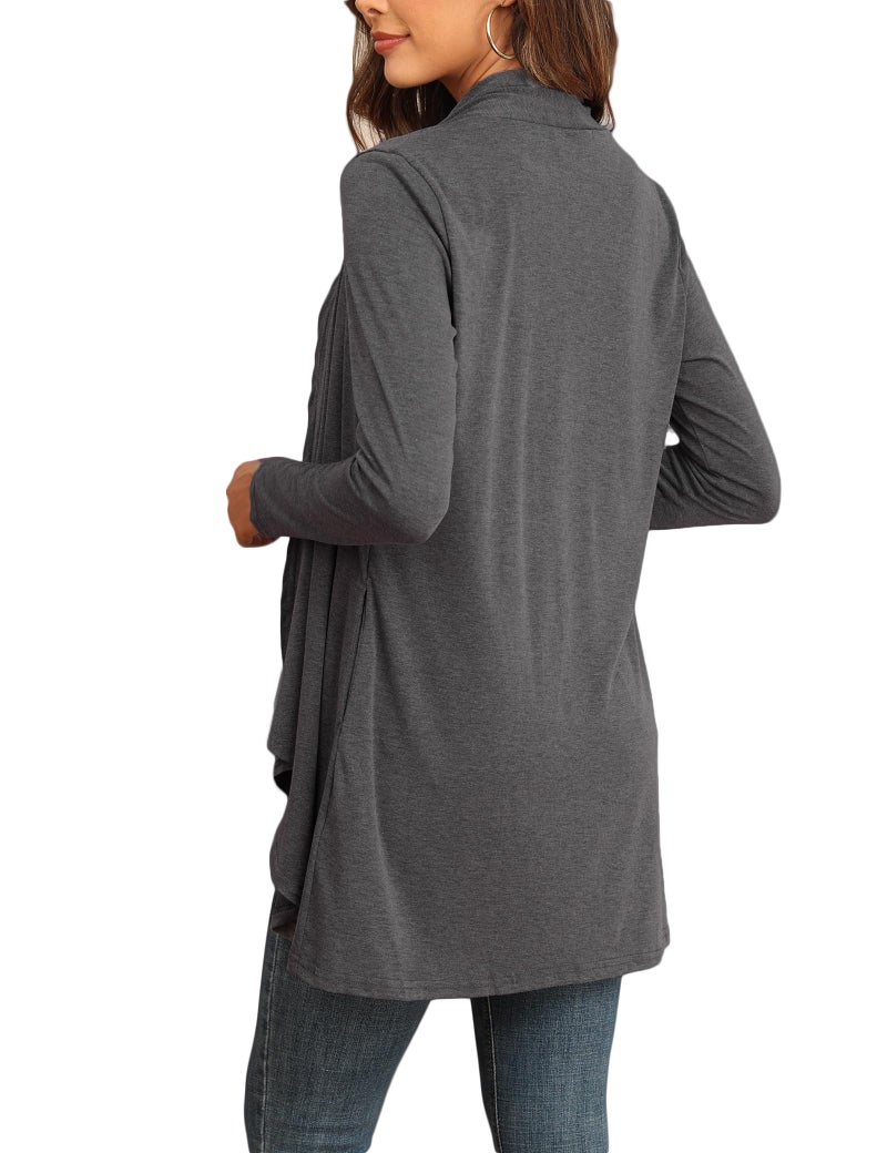 POGTMM Women's Casual Loose Long Sleeve Dusters Open Front Sweater Cardigans with Pockets (Charcoal Grey, US XXL(20-22)) - Image 2